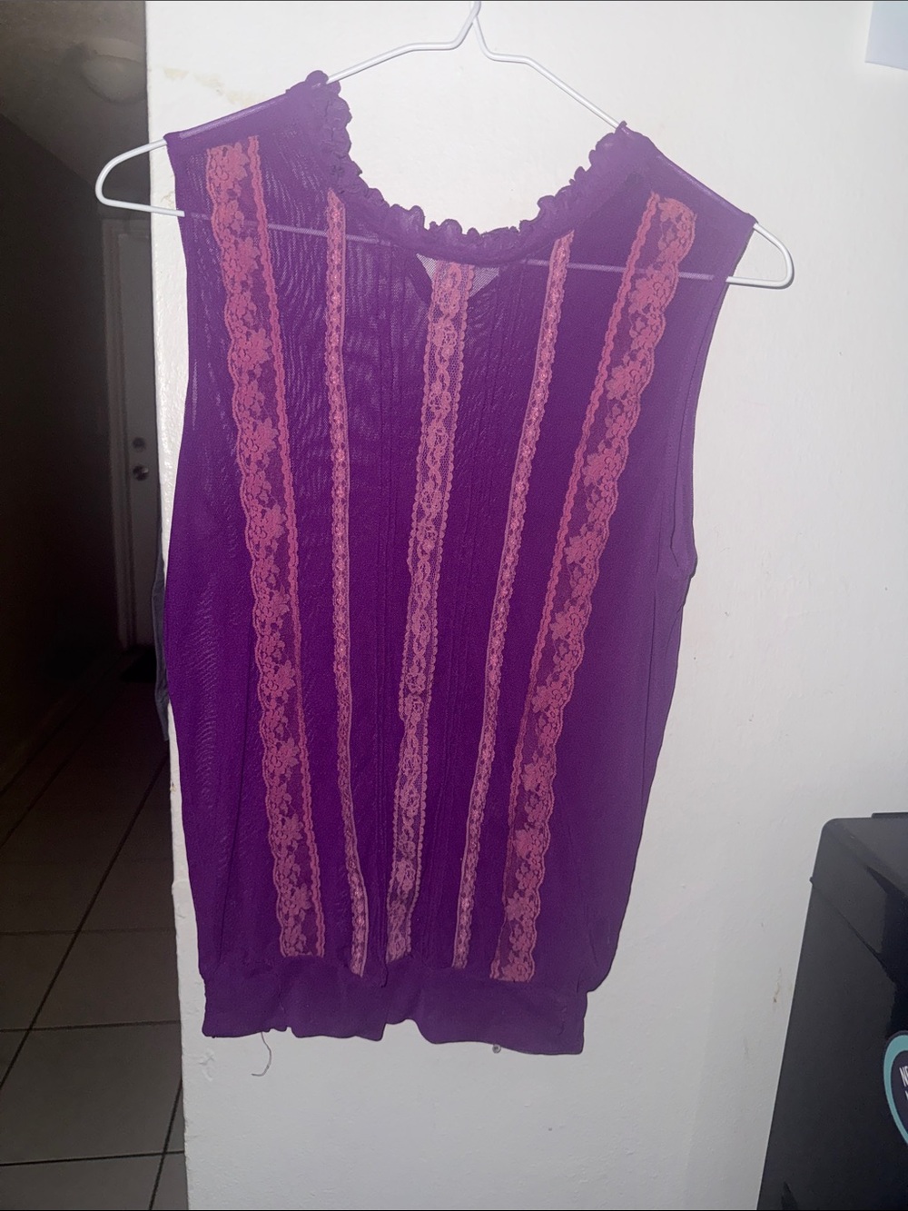 Purple Lace-Trim Sleeveless Blouse